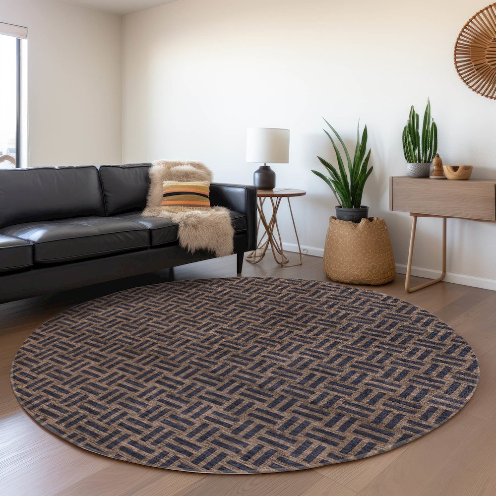 Premium Machine Washable Mayfield AMF925 Chocolate 8' x 8' Round Rug. Picture 5