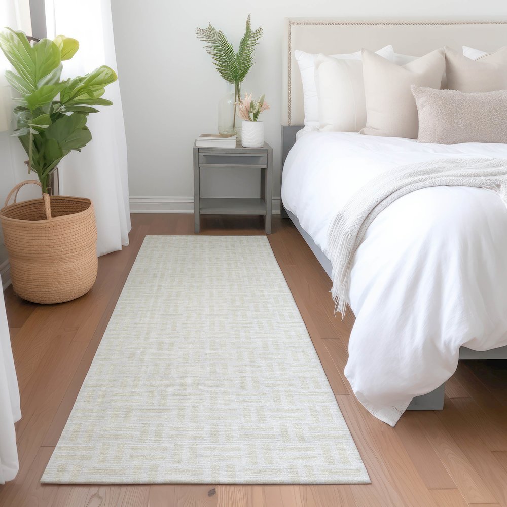 Premium Machine Washable Mayfield AMF925 Ivory 2'3" x 7'6" Runner Rug. Picture 5