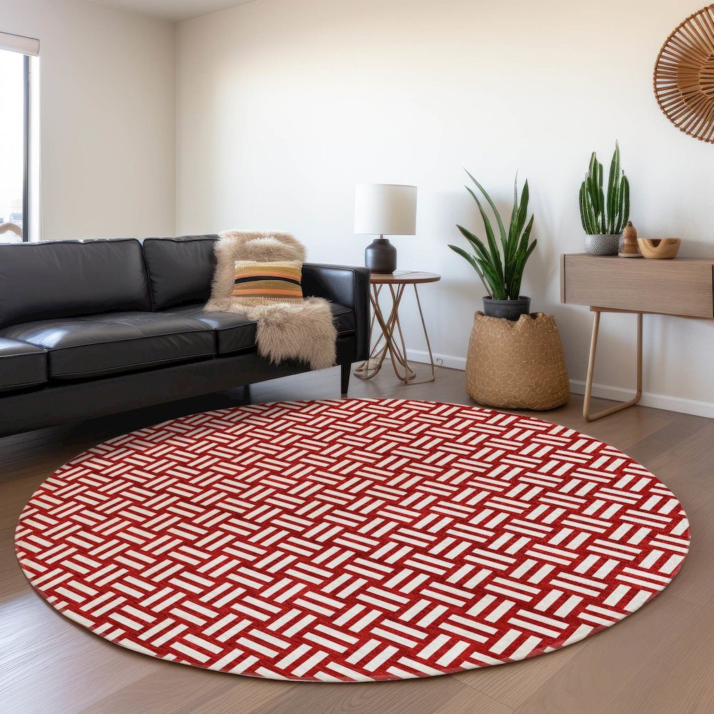 Premium Machine Washable Mayfield AMF925 Red 8' x 8' Round Rug. Picture 5