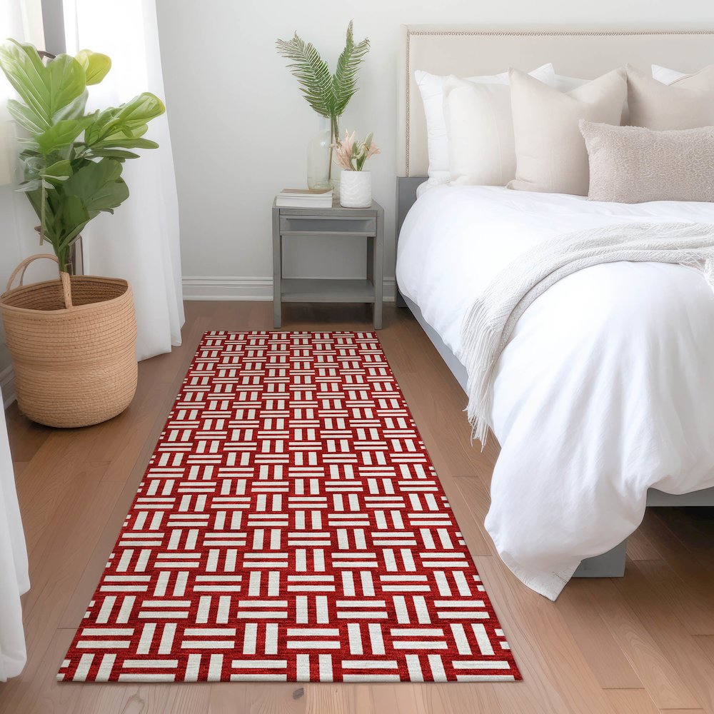 Premium Machine Washable Mayfield AMF925 Red 2'3" x 7'6" Runner Rug. Picture 5