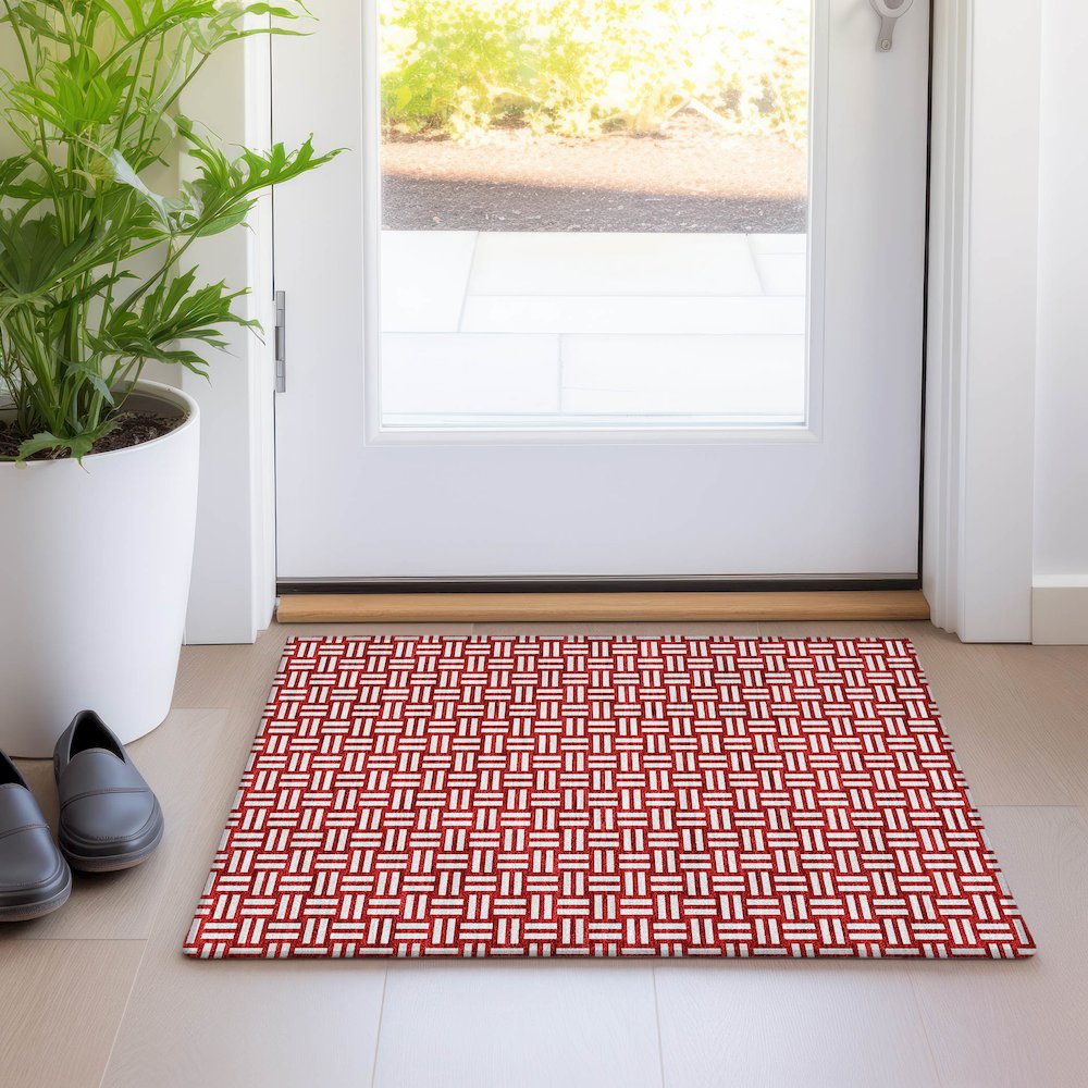 Premium Machine Washable Mayfield AMF925 Red 1'8" x 2'6" Rug. Picture 5