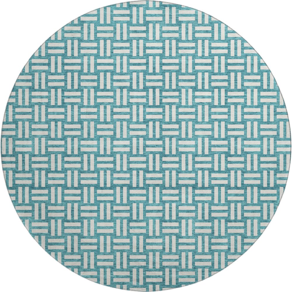 Premium Machine Washable Mayfield AMF925 Teal 8' x 8' Round Rug. Picture 1