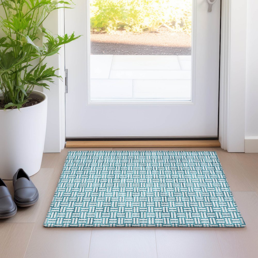 Premium Machine Washable Mayfield AMF925 Teal 1'8" x 2'6" Rug. Picture 5