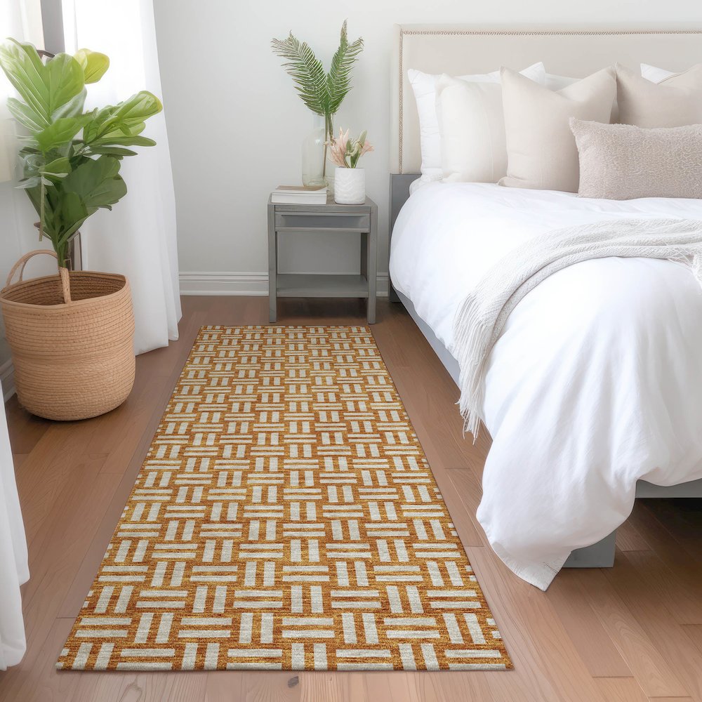 Premium Machine Washable Mayfield AMF925 Terracotta 2'3" x 7'6" Runner Rug. Picture 5