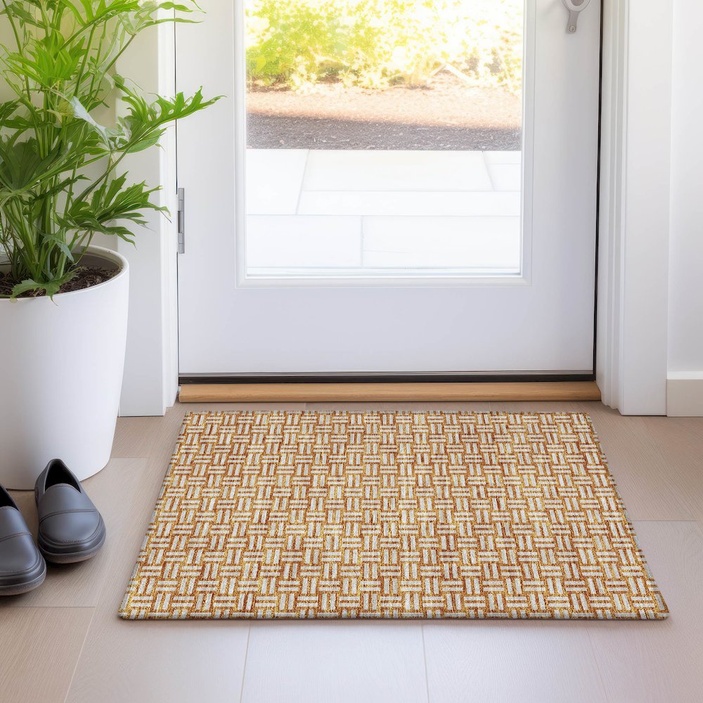 Premium Machine Washable Mayfield AMF925 Terracotta 1'8" x 2'6" Rug. Picture 5