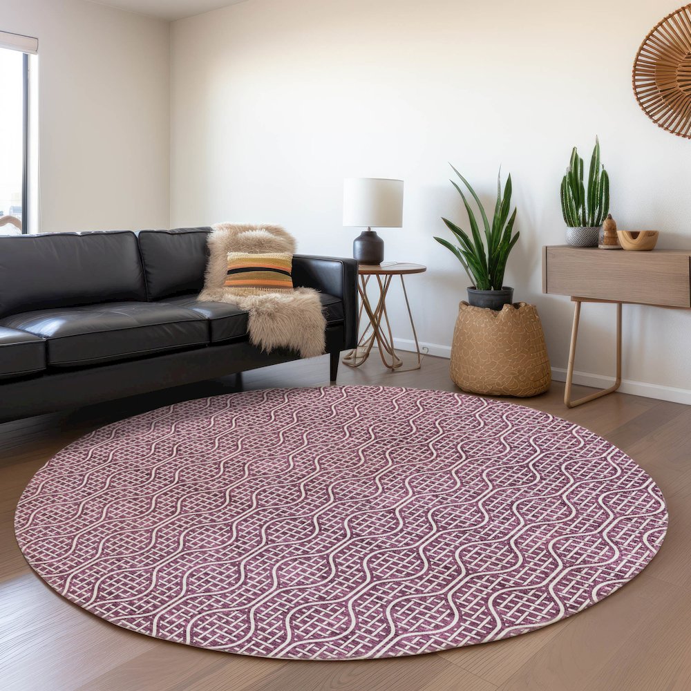 Premium Machine Washable Mayfield AMF926 Eggplant 8' x 8' Round Rug. Picture 5