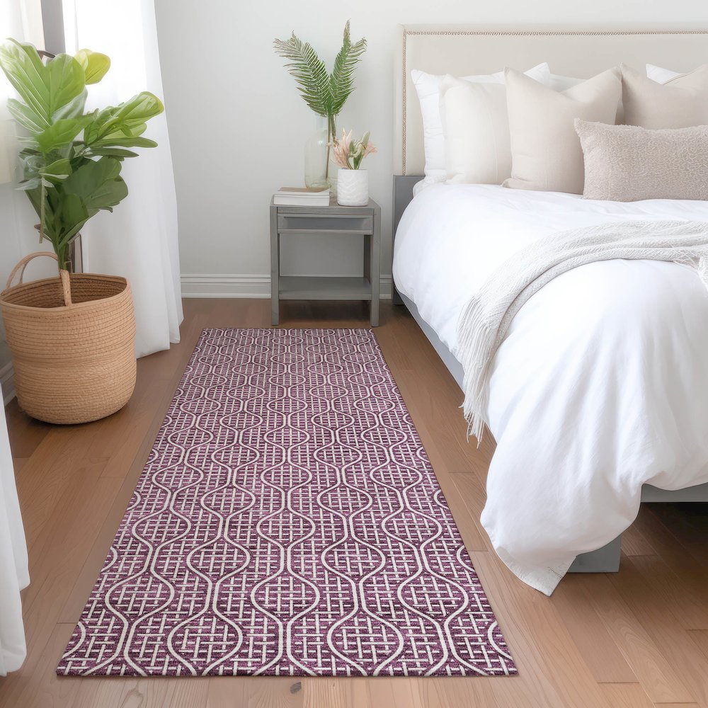 Premium Machine Washable Mayfield AMF926 Eggplant 2'3" x 7'6" Runner Rug. Picture 5