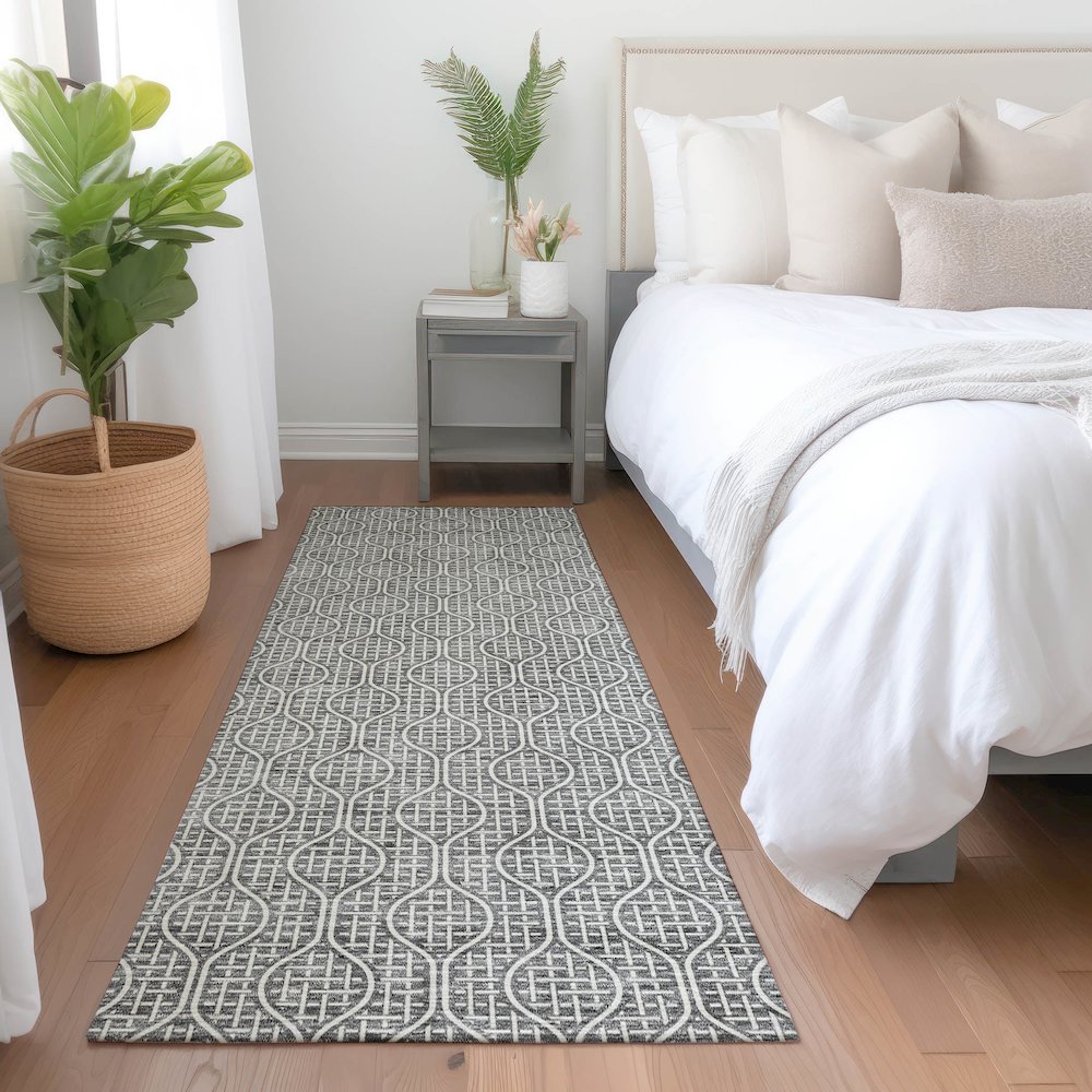 Premium Machine Washable Mayfield AMF926 Gray 2'3" x 7'6" Runner Rug. Picture 5
