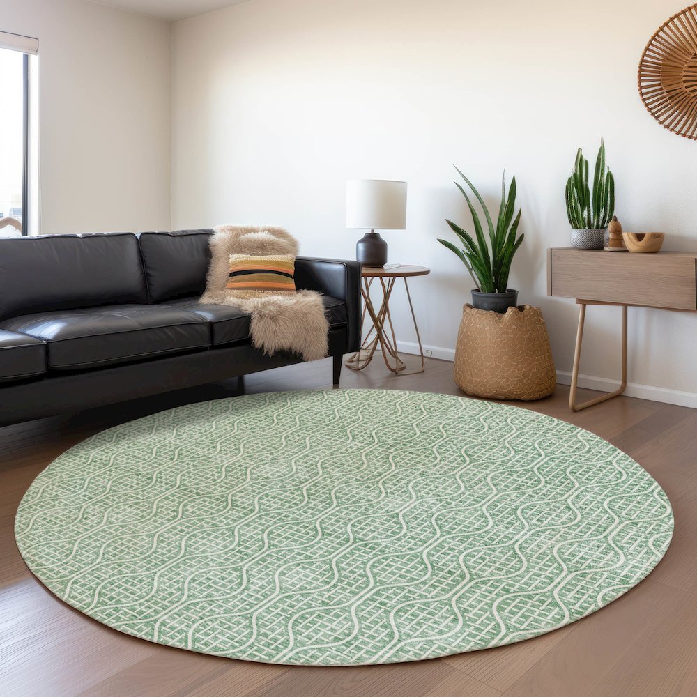 Premium Machine Washable Mayfield AMF926 Sage 8' x 8' Round Rug. Picture 5