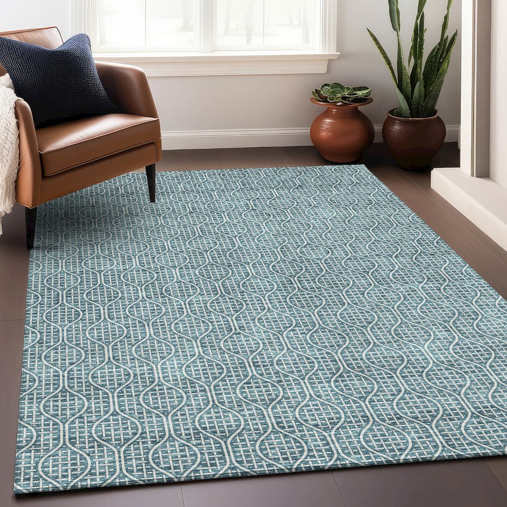 Premium Machine Washable Mayfield AMF926 Teal 2'6" x 3'10" Rug. Picture 5