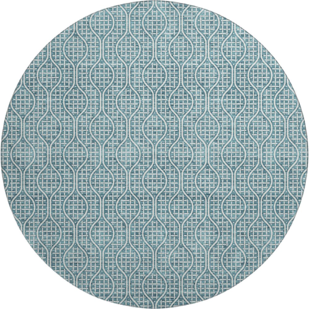 Premium Machine Washable Mayfield AMF926 Teal 8' x 8' Round Rug. Picture 1