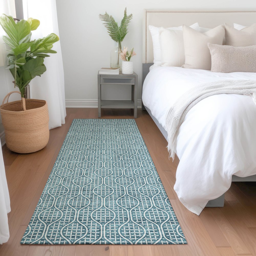 Premium Machine Washable Mayfield AMF926 Teal 2'3" x 7'6" Runner Rug. Picture 5
