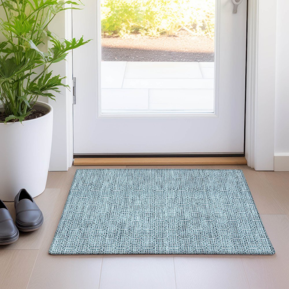 Premium Machine Washable Mayfield AMF926 Teal 1'8" x 2'6" Rug. Picture 5