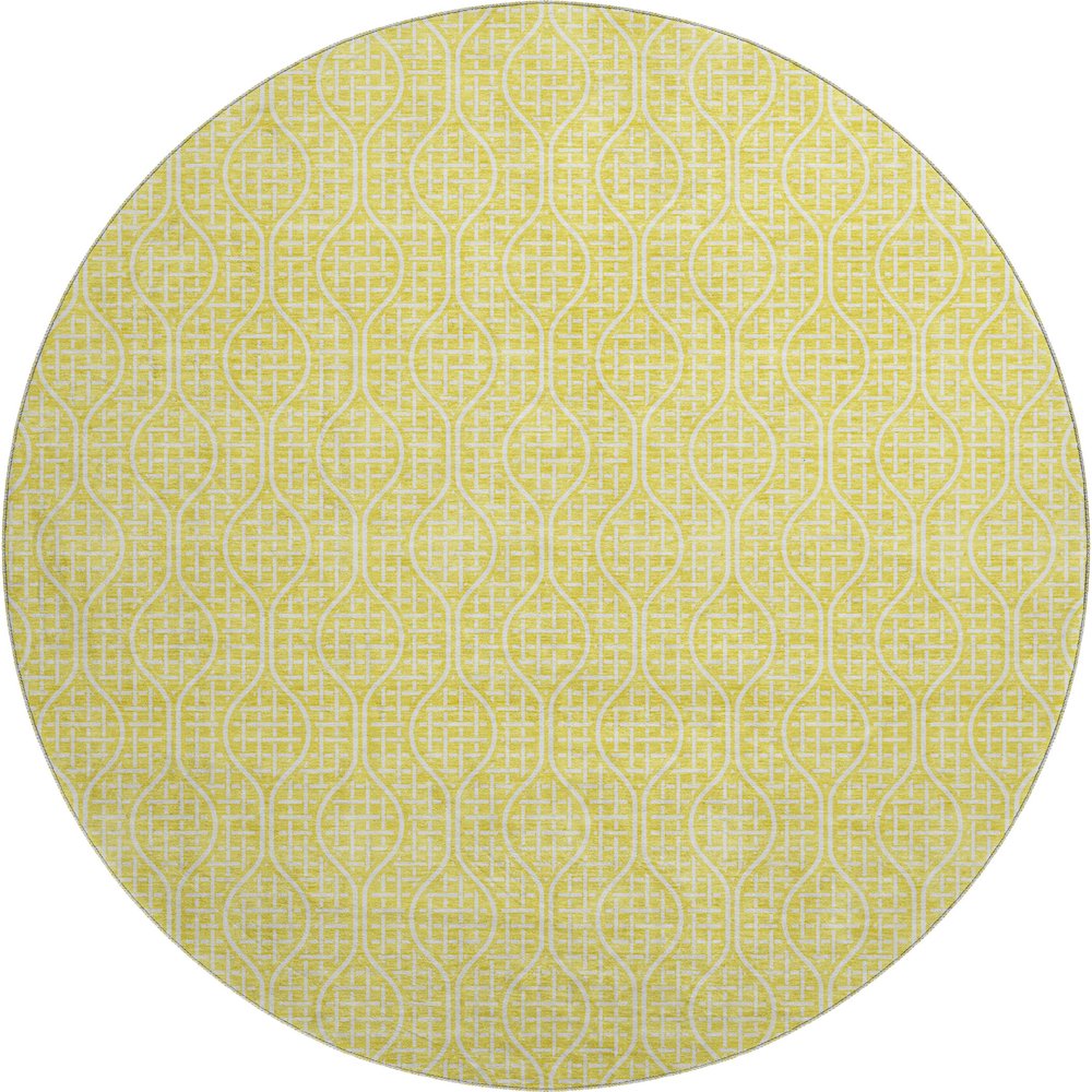 Premium Machine Washable Mayfield AMF926 Yellow 8' x 8' Round Rug. Picture 1