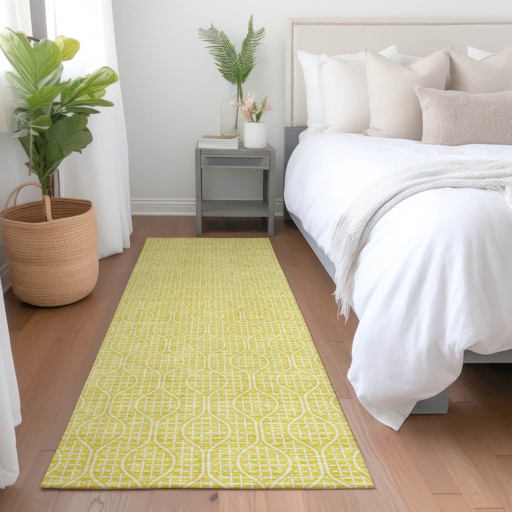 Premium Machine Washable Mayfield AMF926 Yellow 2'3" x 7'6" Runner Rug. Picture 5