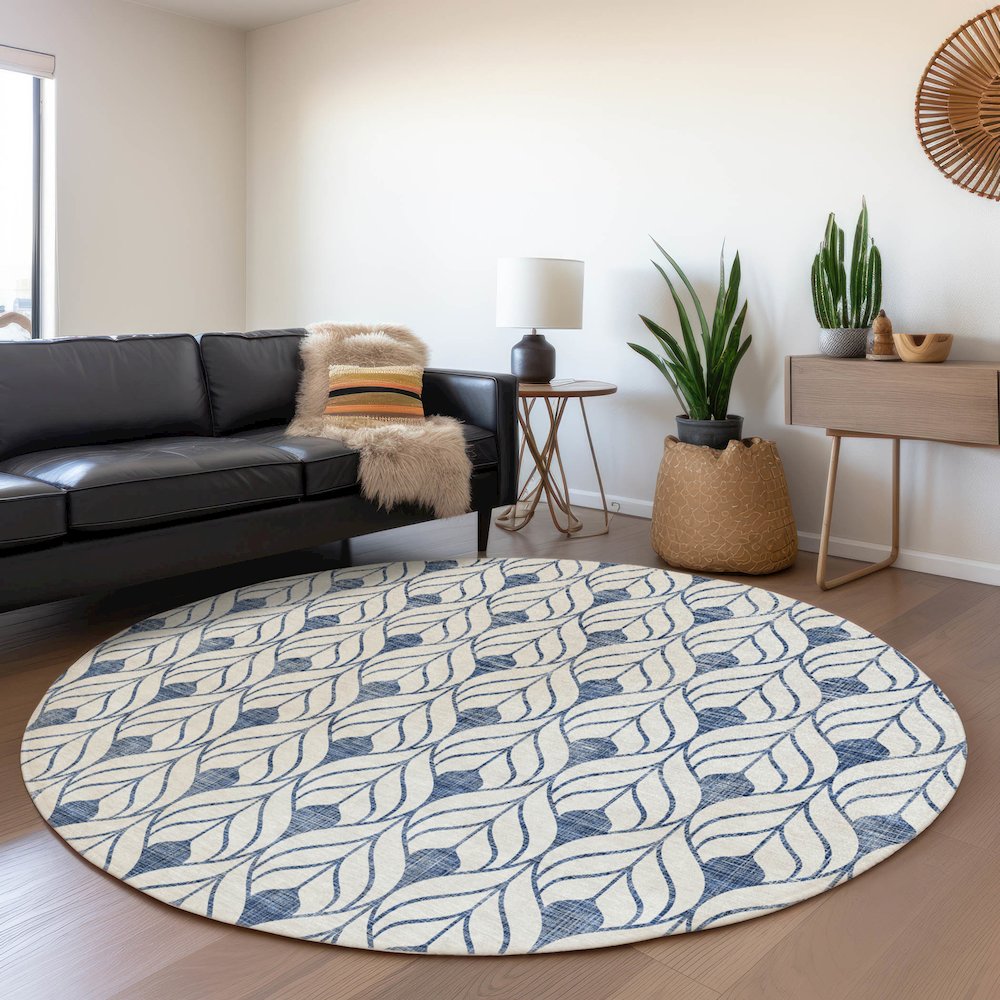 Premium Machine Washable Mayfield AMF927 Blue 8' x 8' Round Rug. Picture 5