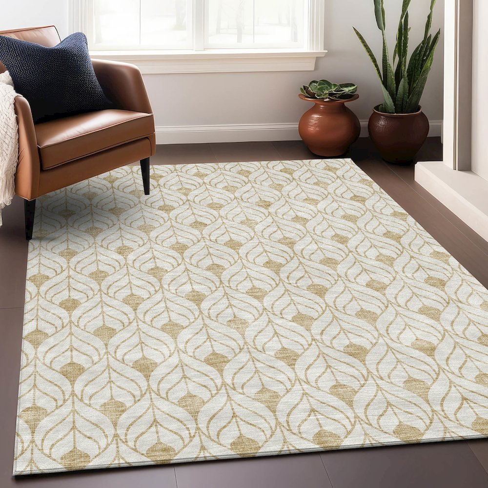 Premium Machine Washable Mayfield AMF927 Gold 2'6" x 3'10" Rug. Picture 5