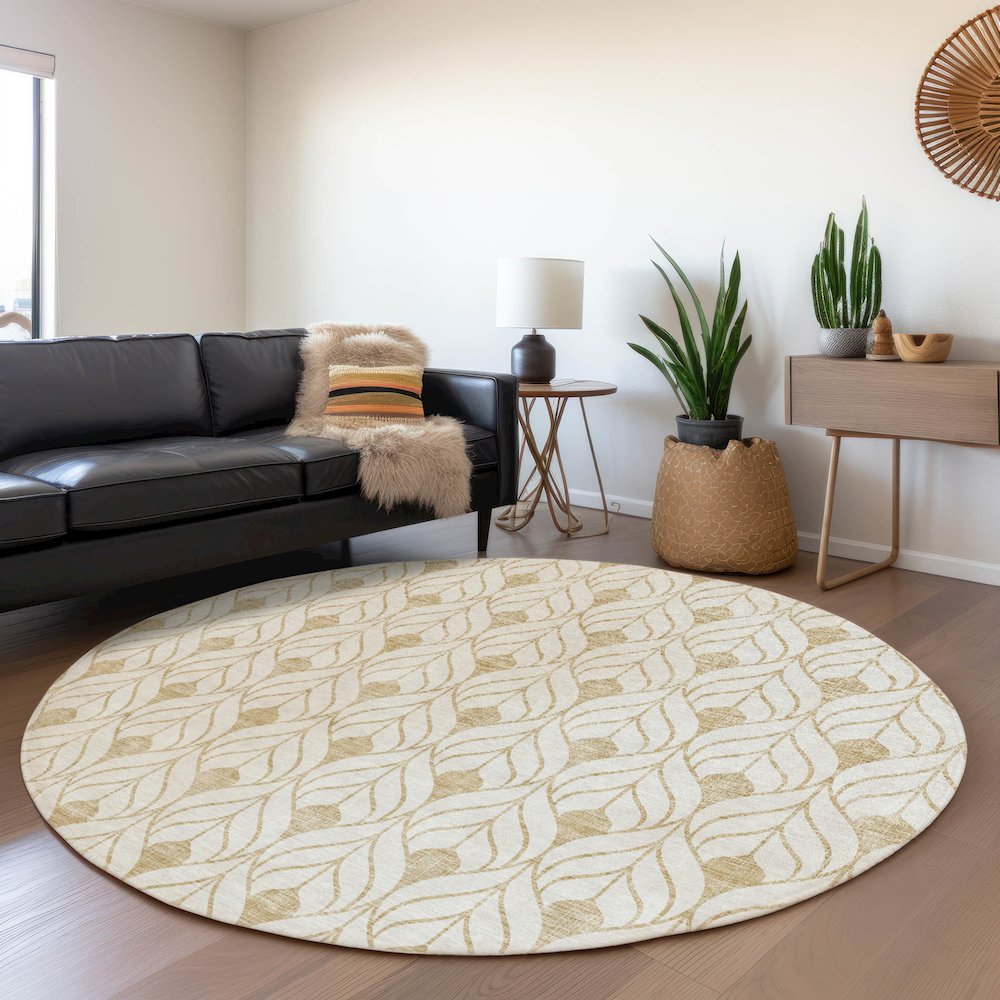 Premium Machine Washable Mayfield AMF927 Gold 8' x 8' Round Rug. Picture 5
