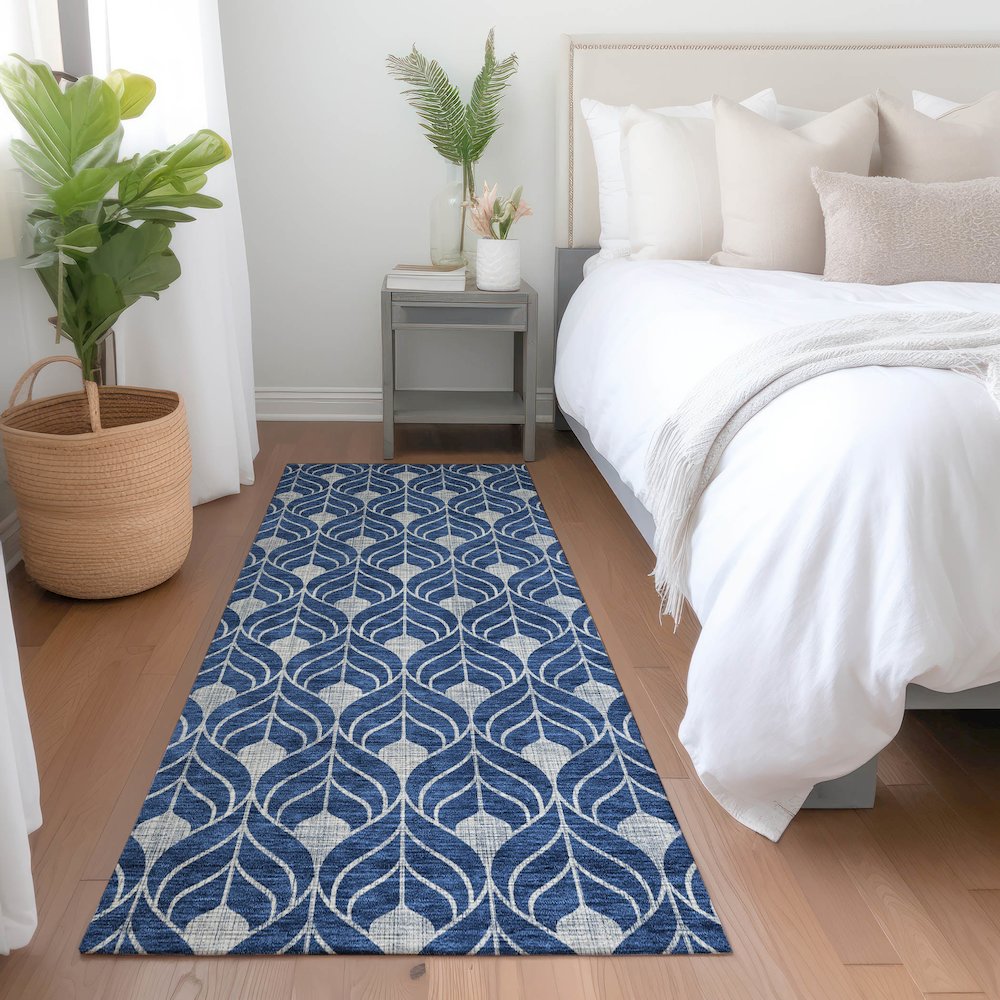 Premium Machine Washable Mayfield AMF927 Navy 2'3" x 7'6" Runner Rug. Picture 5