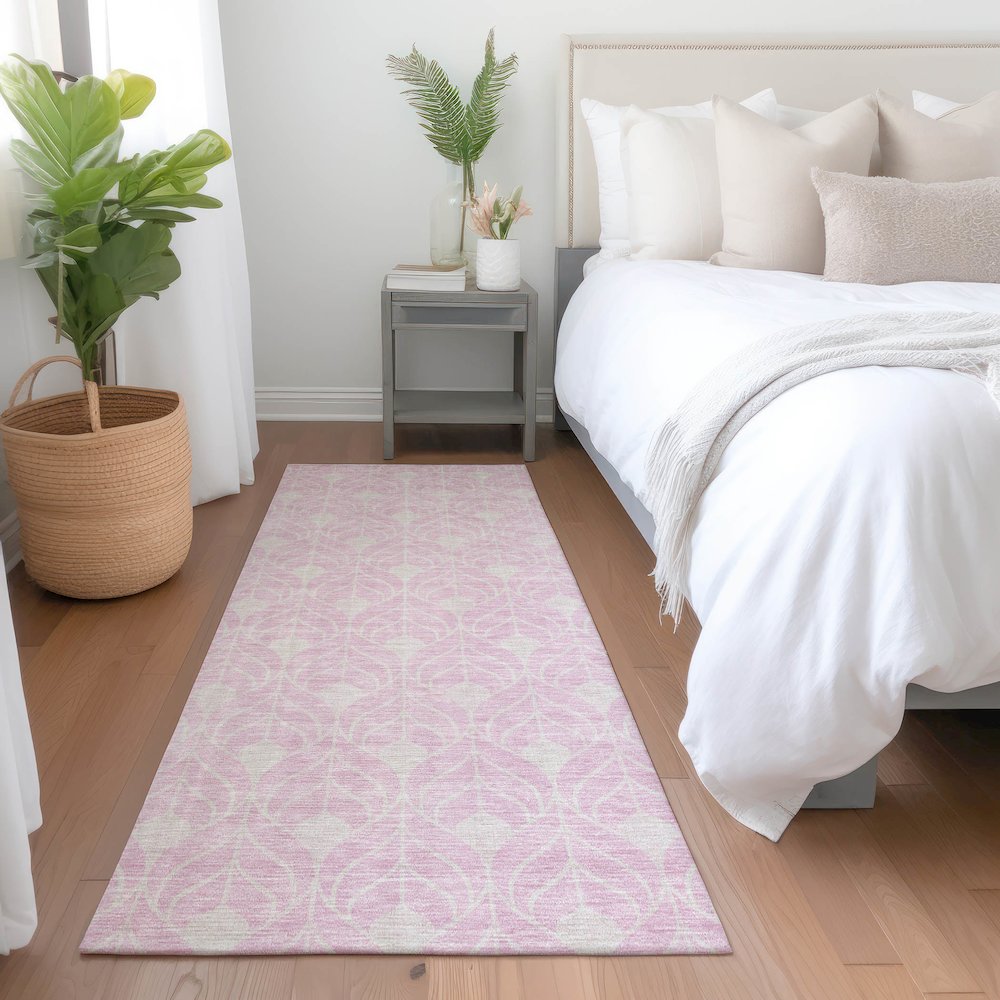 Premium Machine Washable Mayfield AMF927 Pink 2'3" x 7'6" Runner Rug. Picture 5
