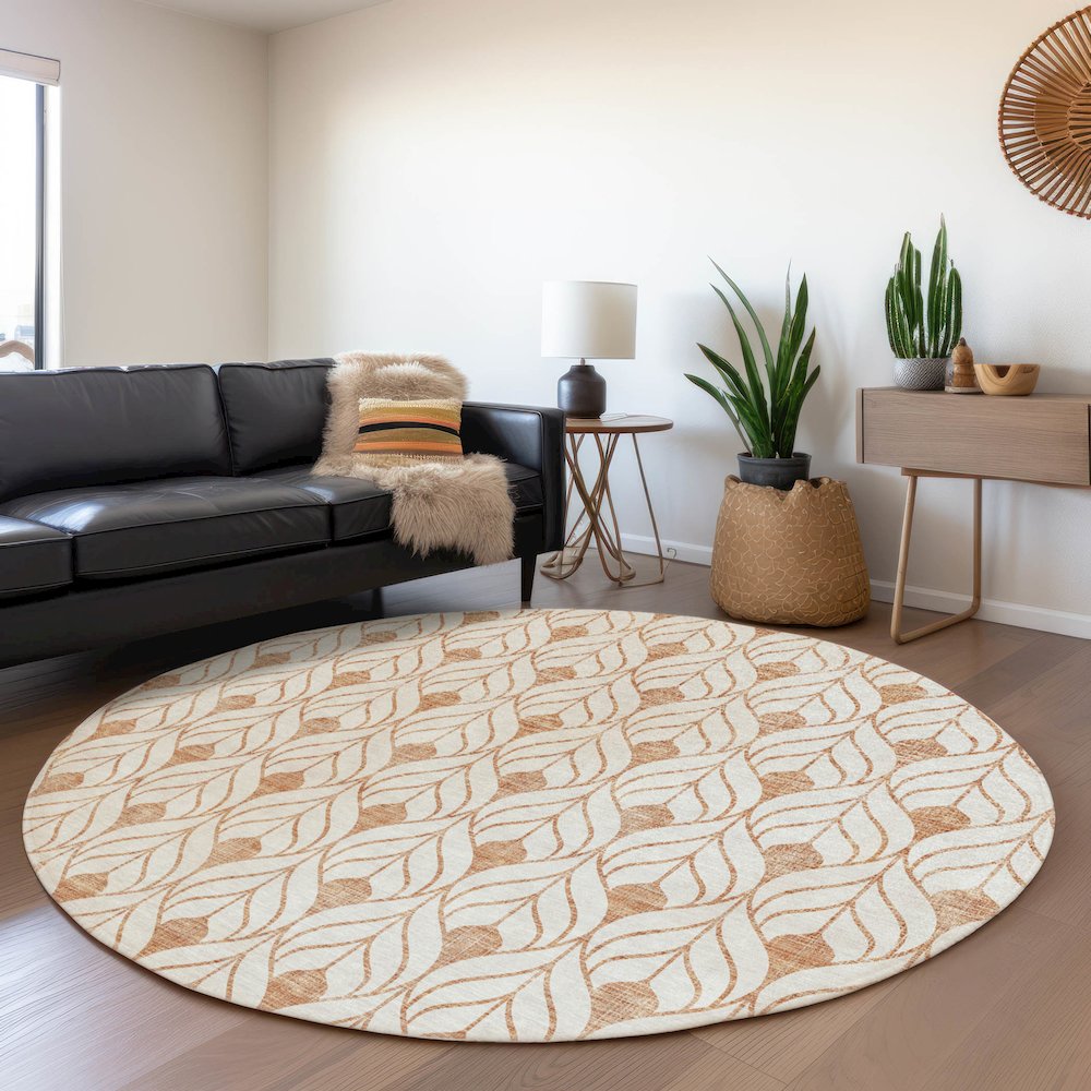 Premium Machine Washable Mayfield AMF927 Salmon 8' x 8' Round Rug. Picture 5