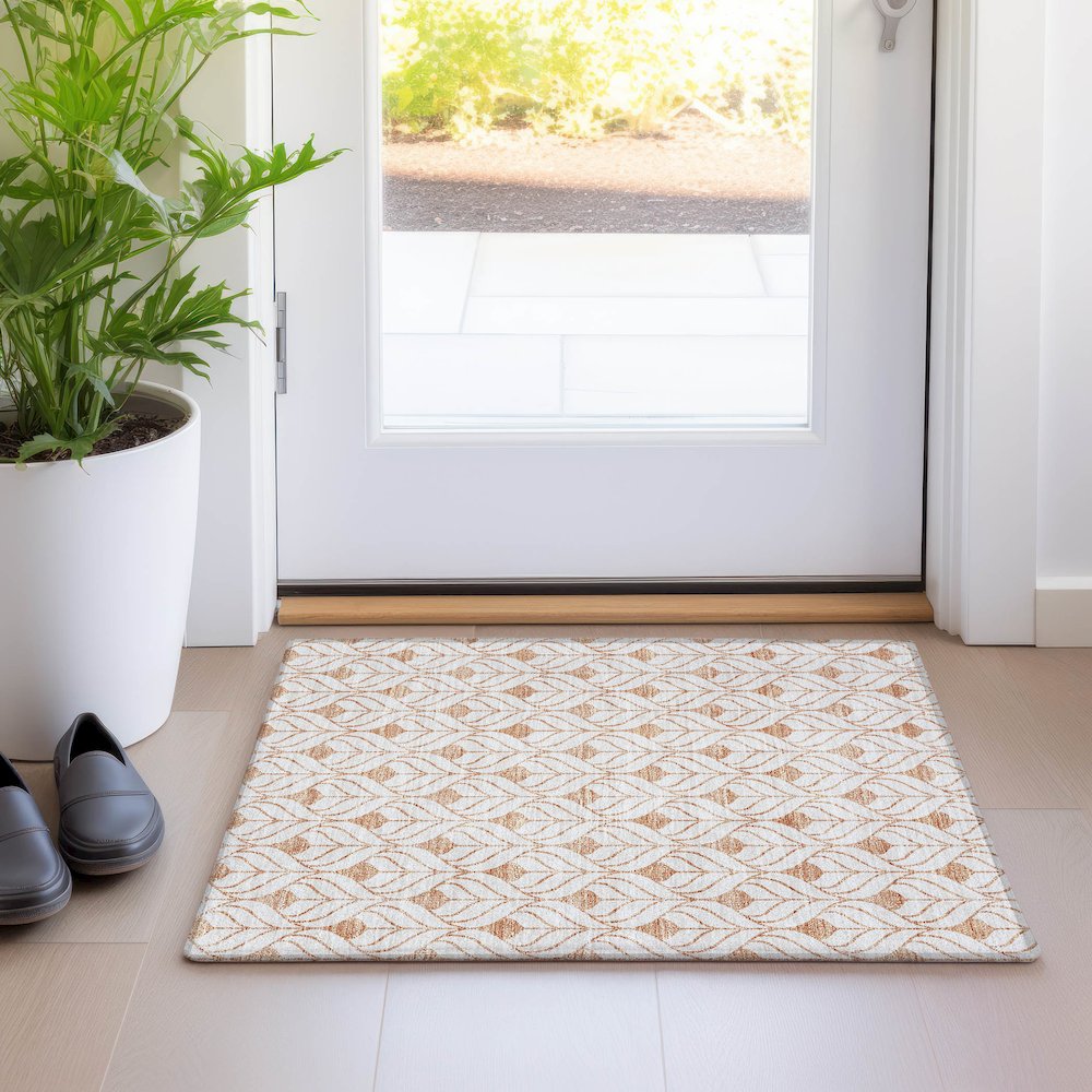 Premium Machine Washable Mayfield AMF927 Salmon 1'8" x 2'6" Rug. Picture 5
