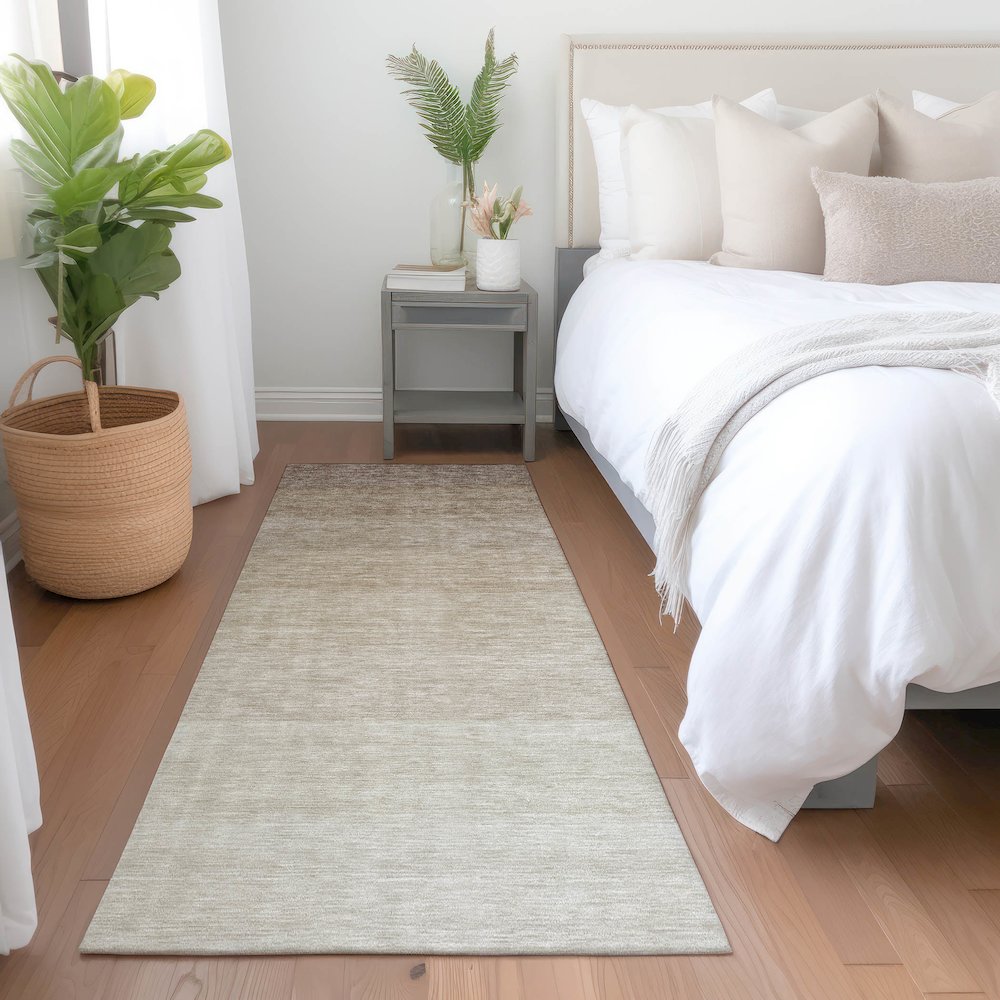 Premium Machine Washable Mayfield AMF928 Beige 2'3" x 7'6" Runner Rug. Picture 5