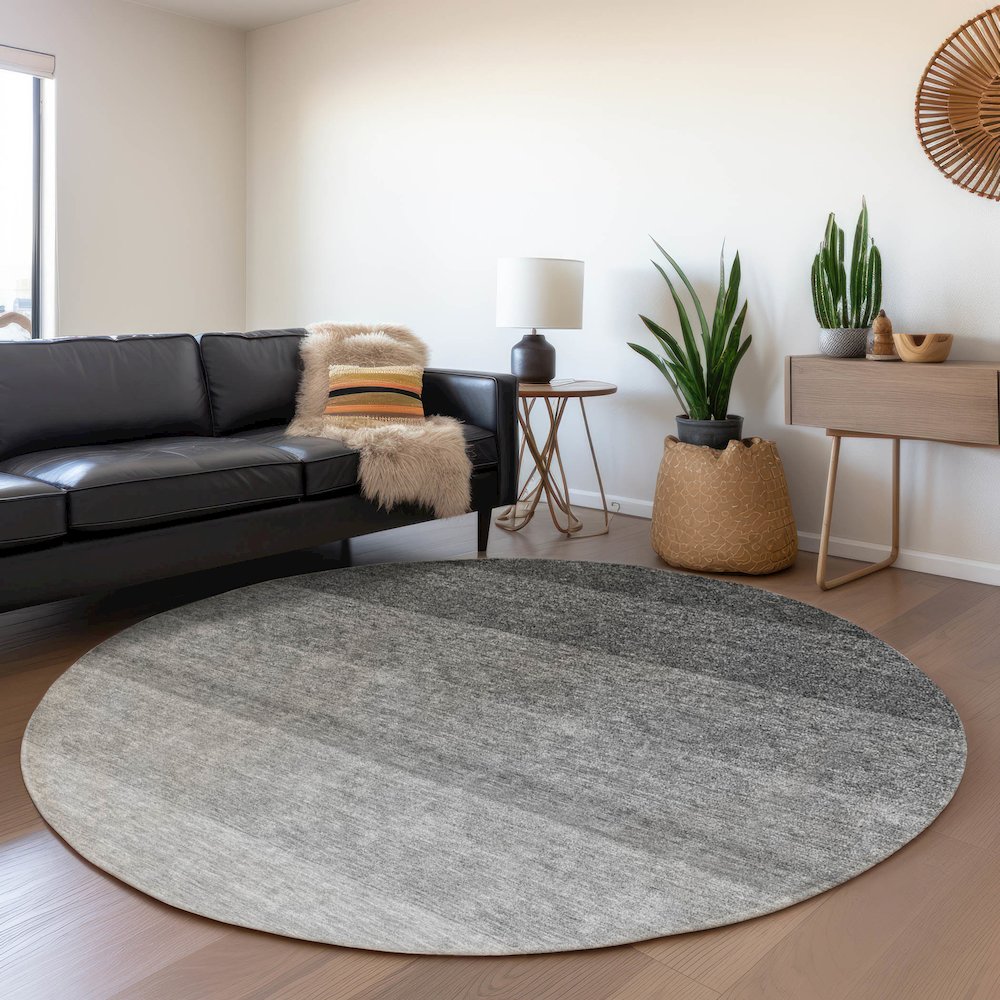 Premium Machine Washable Mayfield AMF928 Black 8' x 8' Round Rug. Picture 5