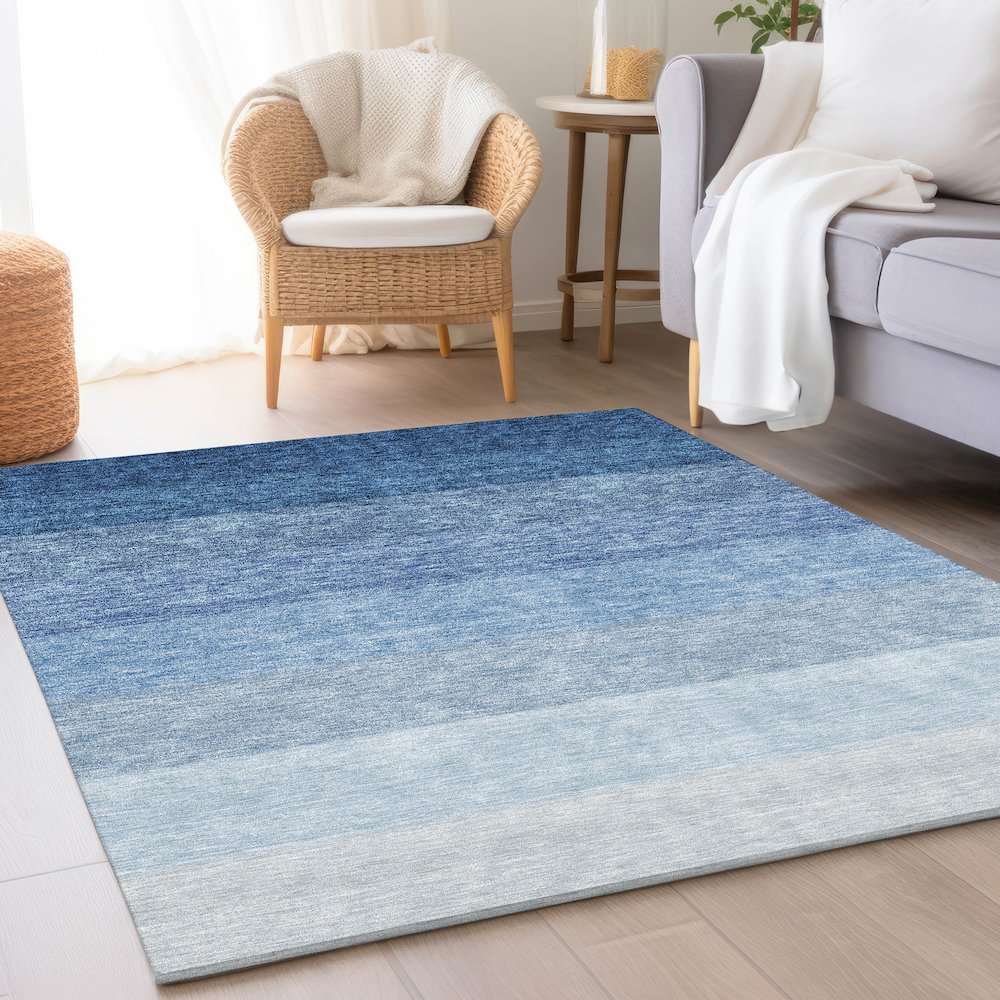 Premium Machine Washable Mayfield AMF928 Blue 2'6" x 3'10" Rug. Picture 5