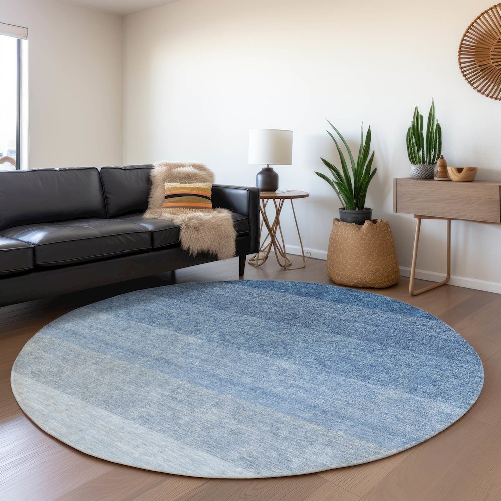 Premium Machine Washable Mayfield AMF928 Blue 8' x 8' Round Rug. Picture 5