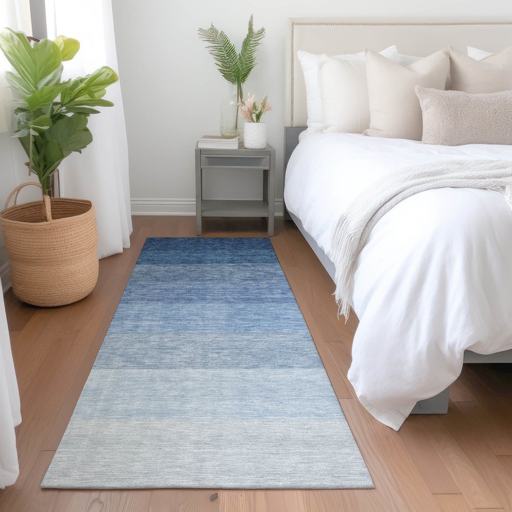 Premium Machine Washable Mayfield AMF928 Blue 2'3" x 7'6" Runner Rug. Picture 5