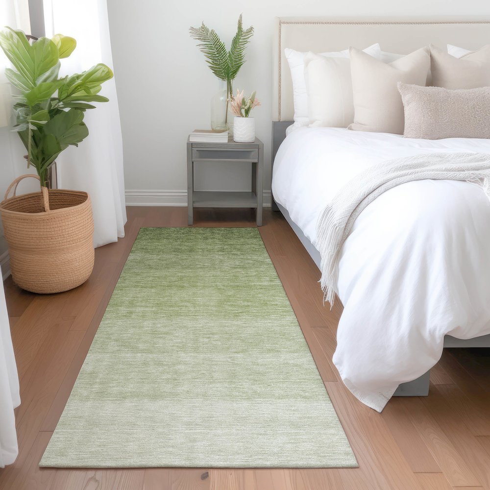 Premium Machine Washable Mayfield AMF928 Green 2'3" x 7'6" Runner Rug. Picture 5
