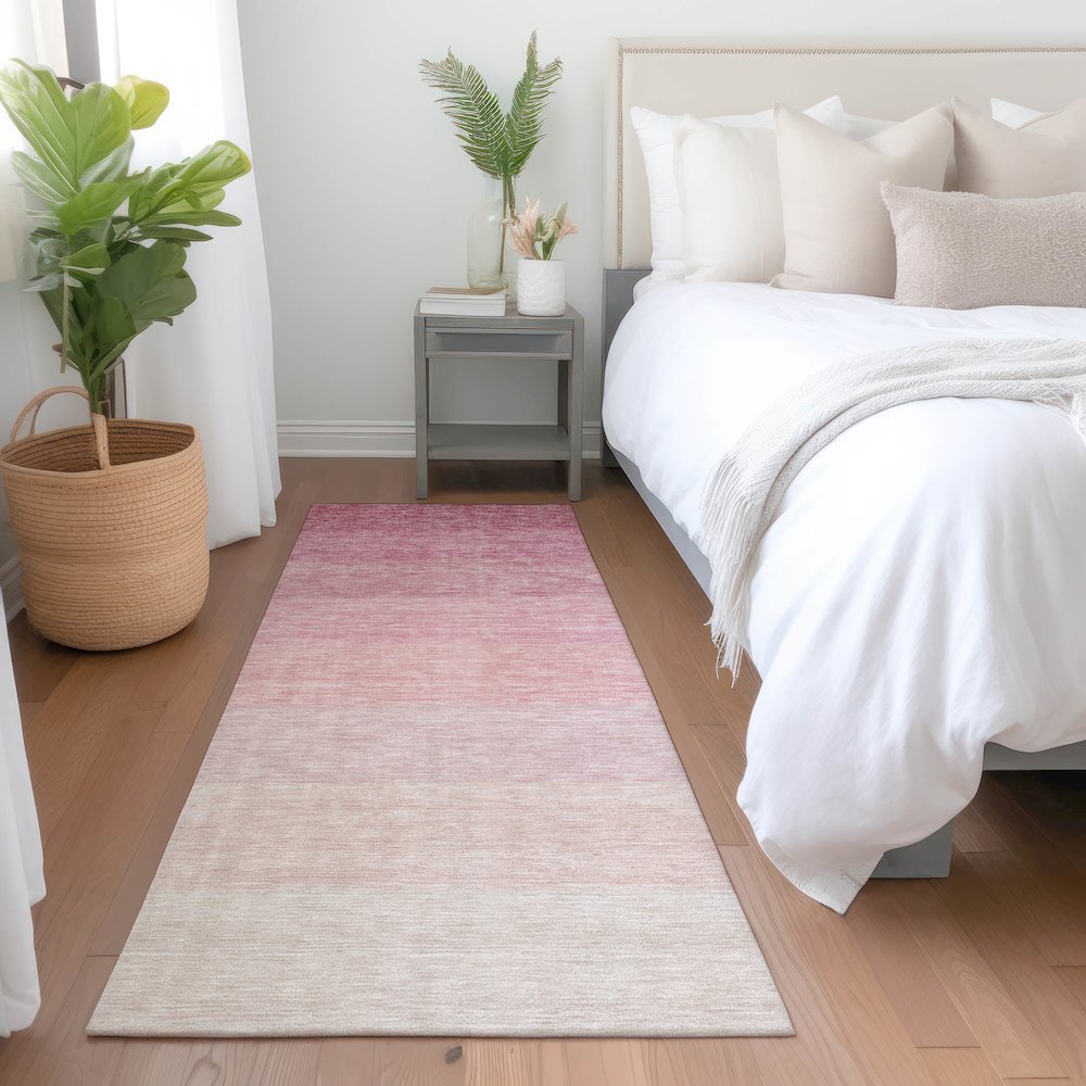 Premium Machine Washable Mayfield AMF928 Pink 2'3" x 7'6" Runner Rug. Picture 5
