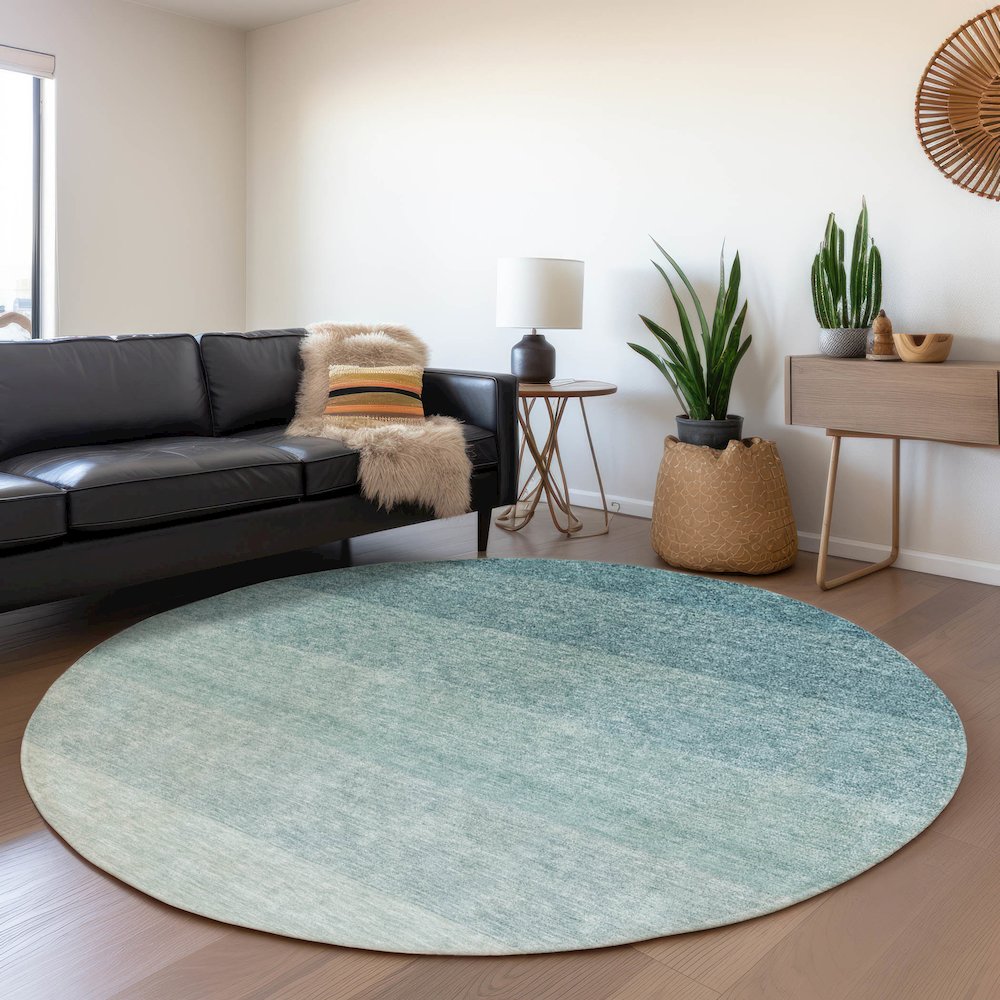 Premium Machine Washable Mayfield AMF928 Teal 8' x 8' Round Rug. Picture 5