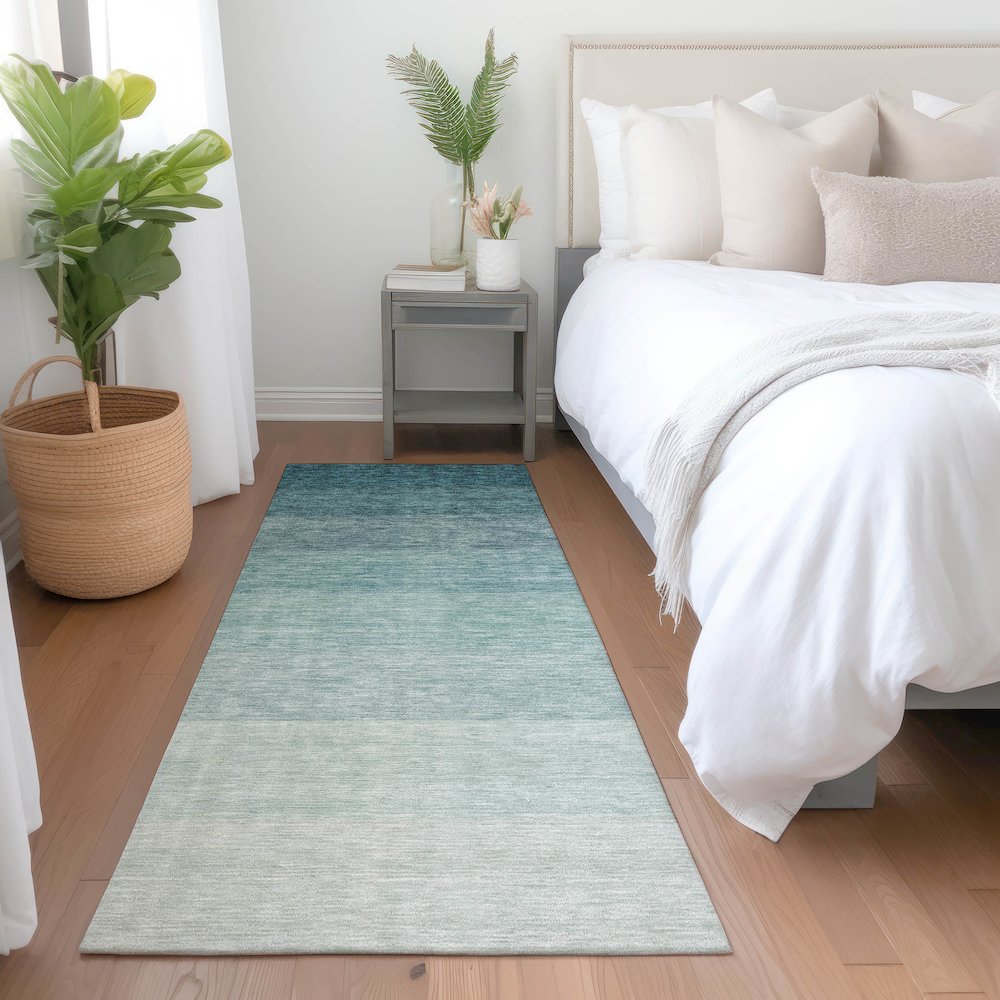 Premium Machine Washable Mayfield AMF928 Teal 2'3" x 7'6" Runner Rug. Picture 5