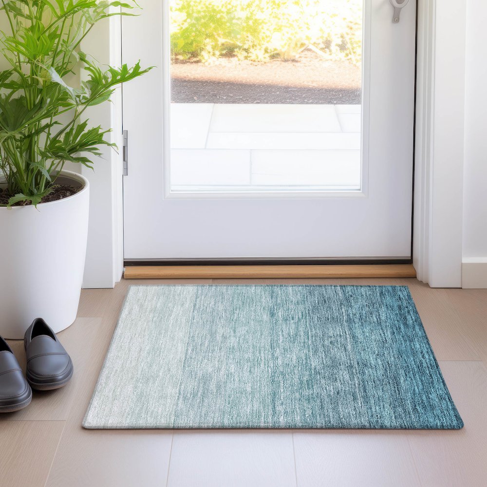 Premium Machine Washable Mayfield AMF928 Teal 1'8" x 2'6" Rug. Picture 5