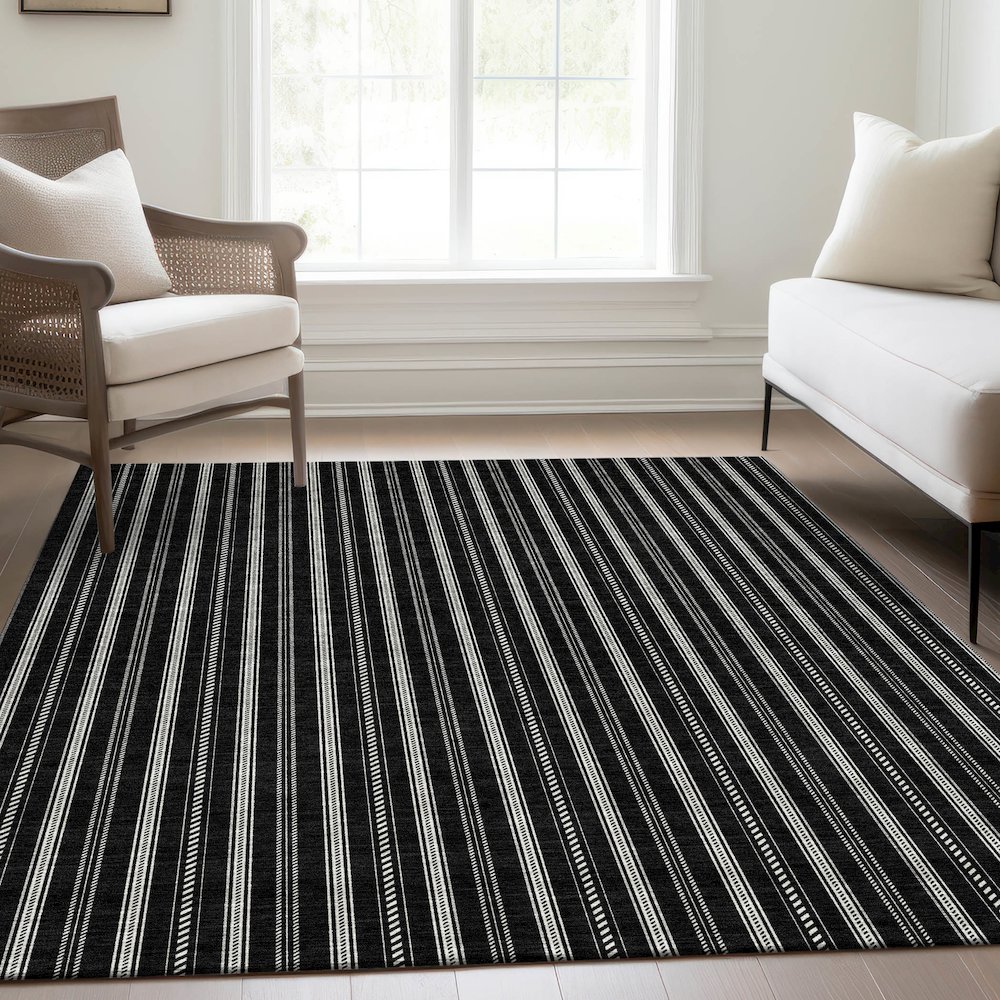 Premium Machine Washable Mayfield AMF929 Black 2'6" x 3'10" Rug. Picture 6
