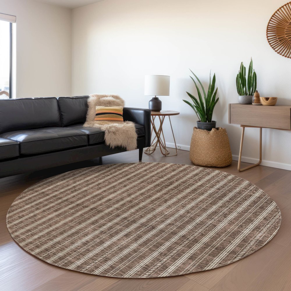 Premium Machine Washable Mayfield AMF929 Brown 8' x 8' Round Rug. Picture 5