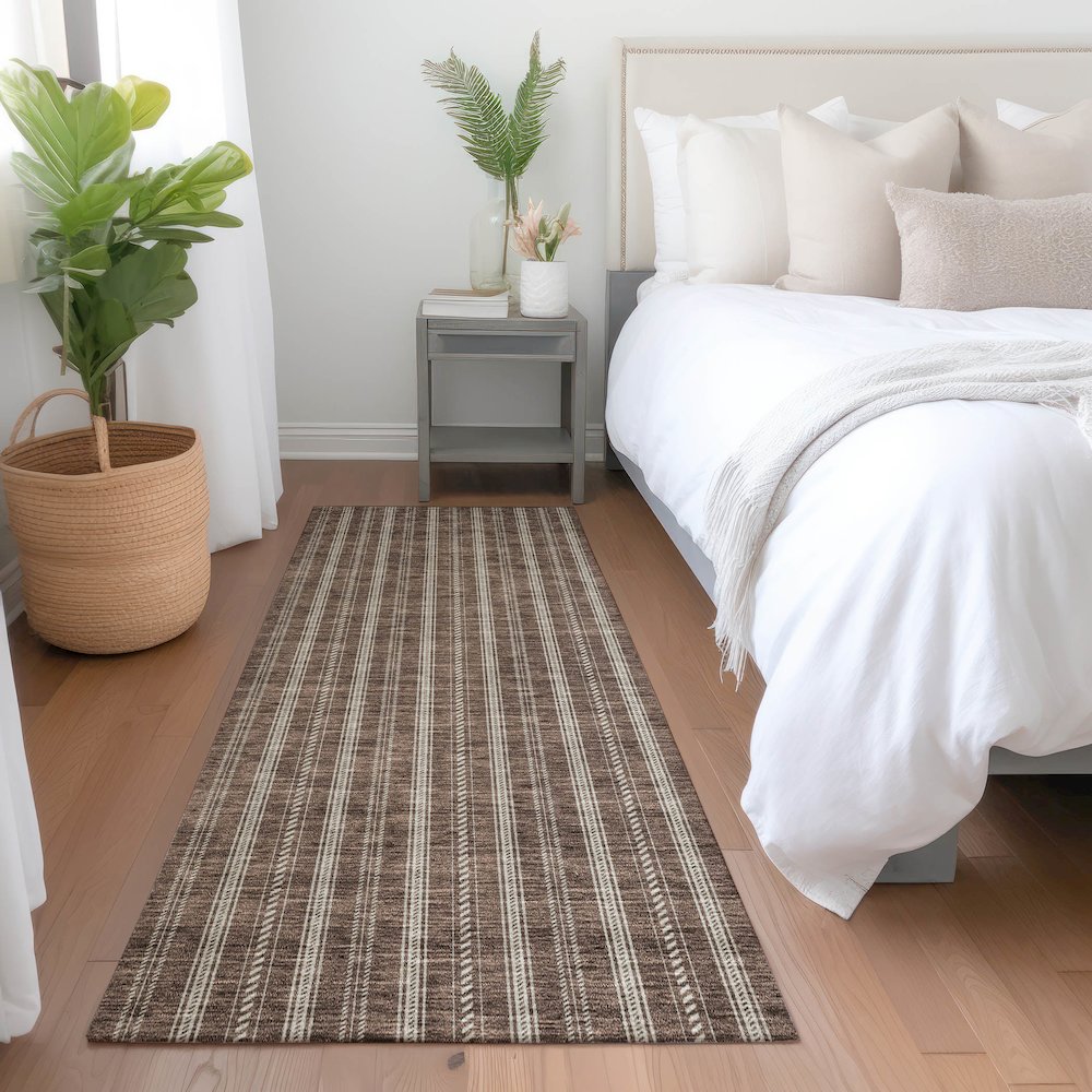 Premium Machine Washable Mayfield AMF929 Brown 2'3" x 7'6" Runner Rug. Picture 5