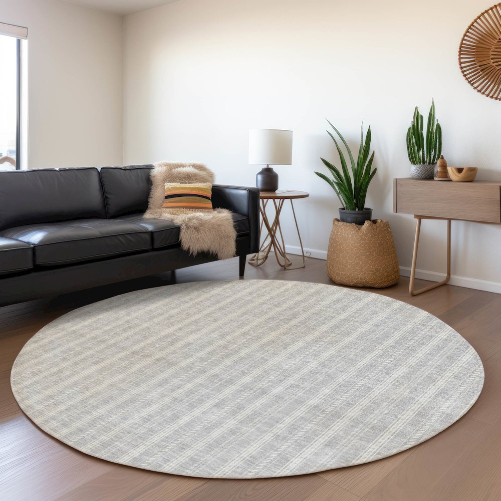 Premium Machine Washable Mayfield AMF929 Silver 8' x 8' Round Rug. Picture 5