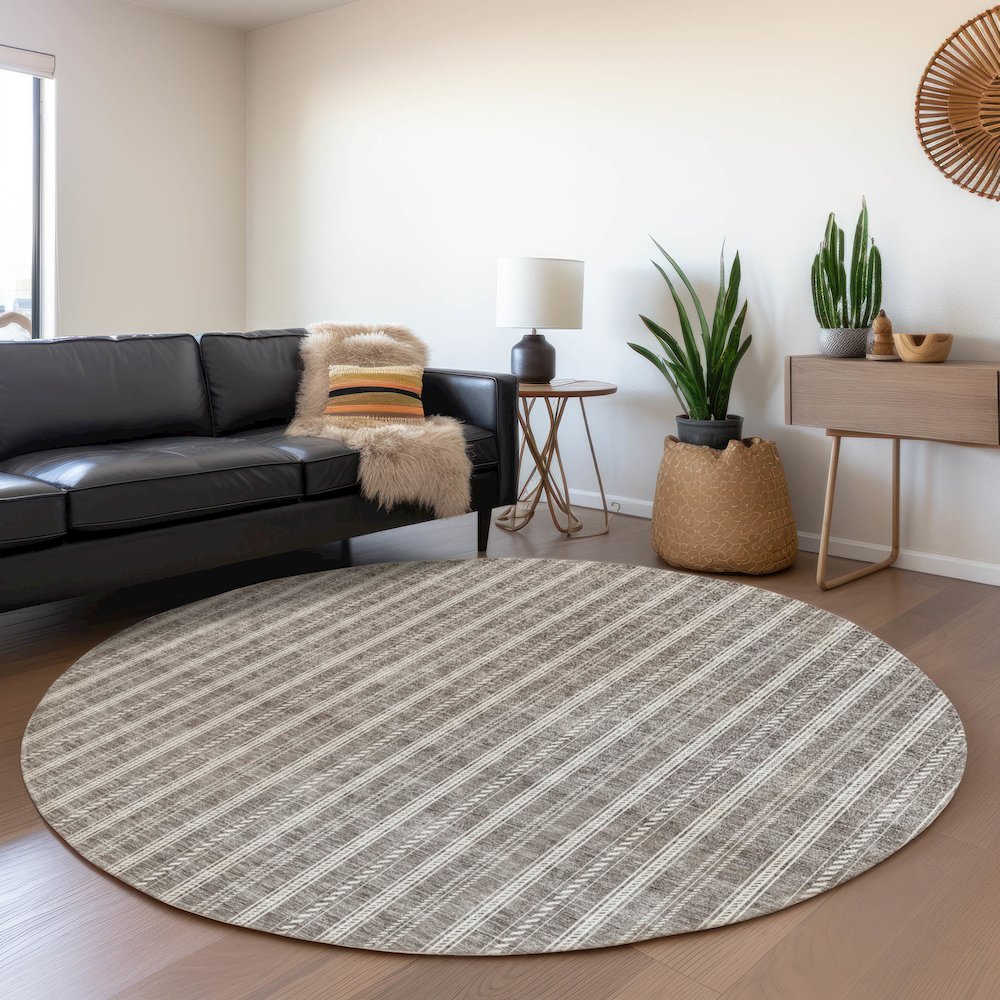 Premium Machine Washable Mayfield AMF929 Taupe 8' x 8' Round Rug. Picture 5