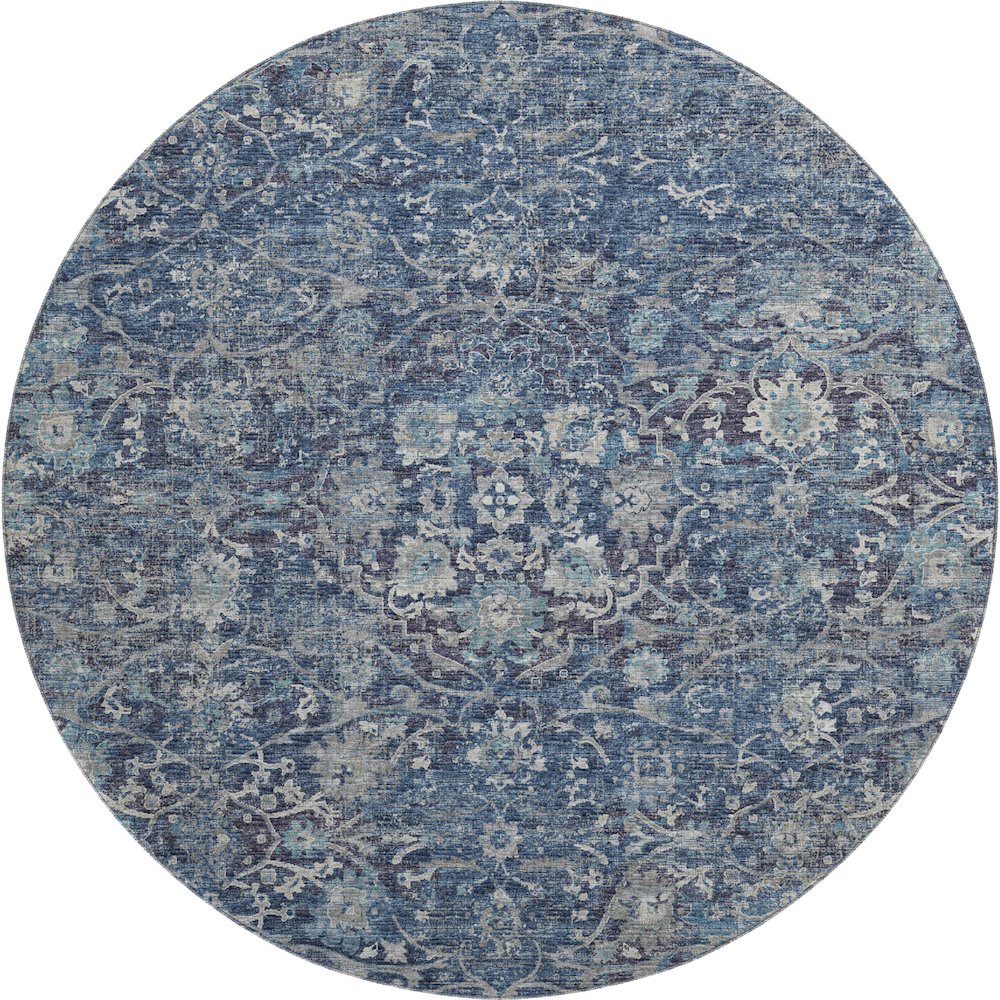 Premium Machine Washable Mayfield  Blue 8' x 8' Round Rug. Picture 1