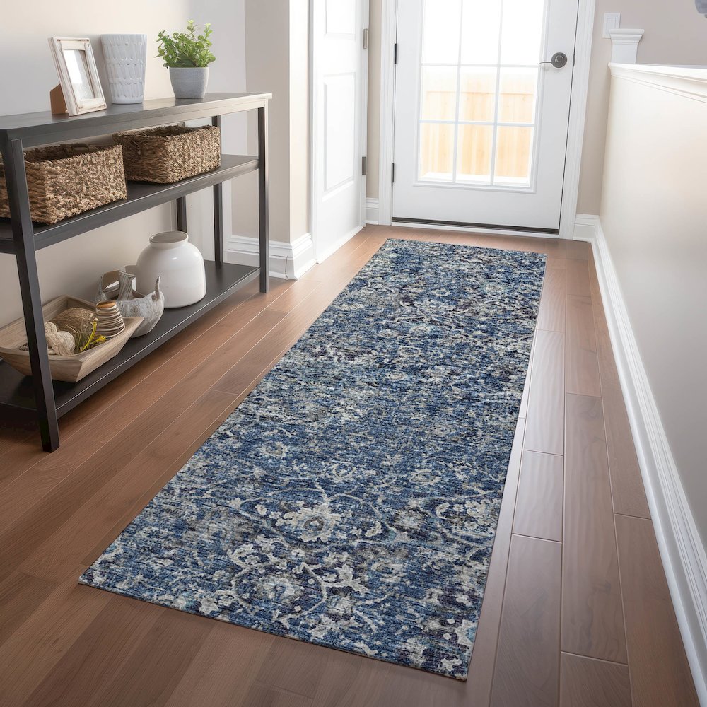 Premium Machine Washable Mayfield  Blue 2'3" x 7'6" Runner Rug. Picture 5