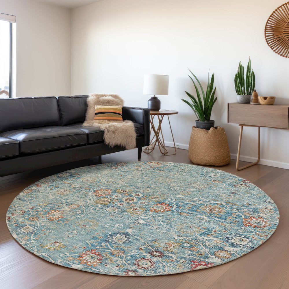 Premium Machine Washable Mayfield  Multi 8' x 8' Round Rug. Picture 5