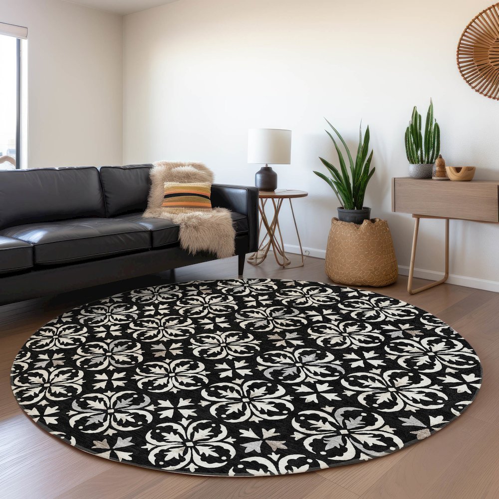 Premium Machine Washable Mayfield AMF930 Black 8' x 8' Round Rug. Picture 5