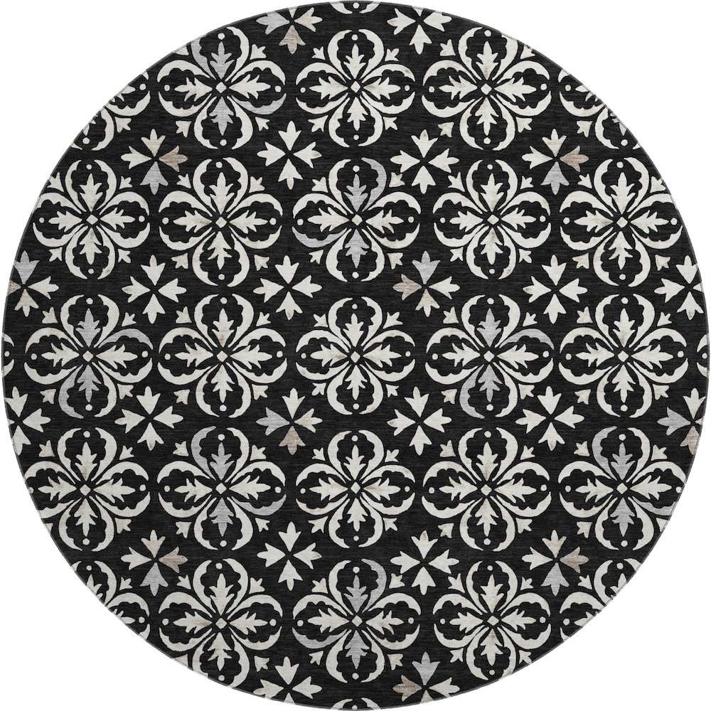Premium Machine Washable Mayfield AMF930 Black 8' x 8' Round Rug. Picture 1