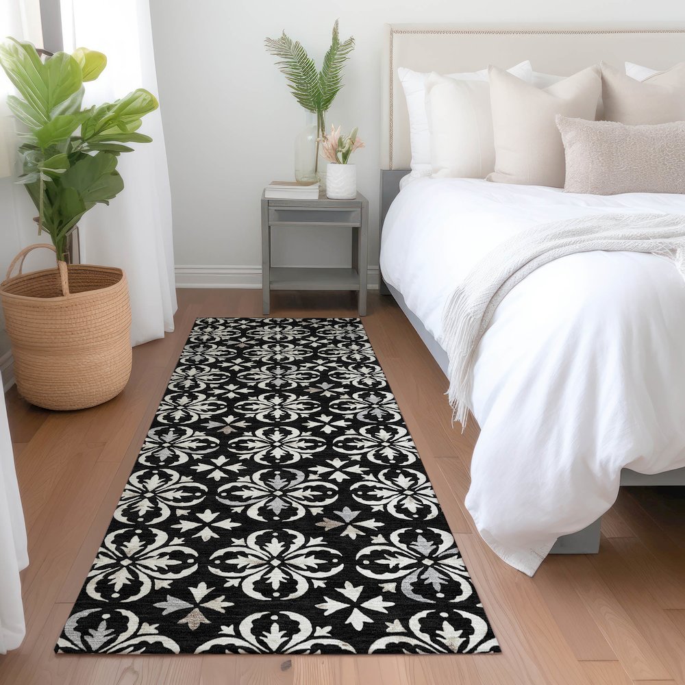 Premium Machine Washable Mayfield AMF930 Black 2'3" x 7'6" Runner Rug. Picture 5