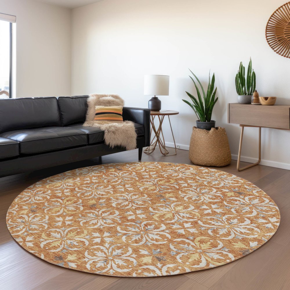 Premium Machine Washable Mayfield AMF930 Copper 8' x 8' Round Rug. Picture 5