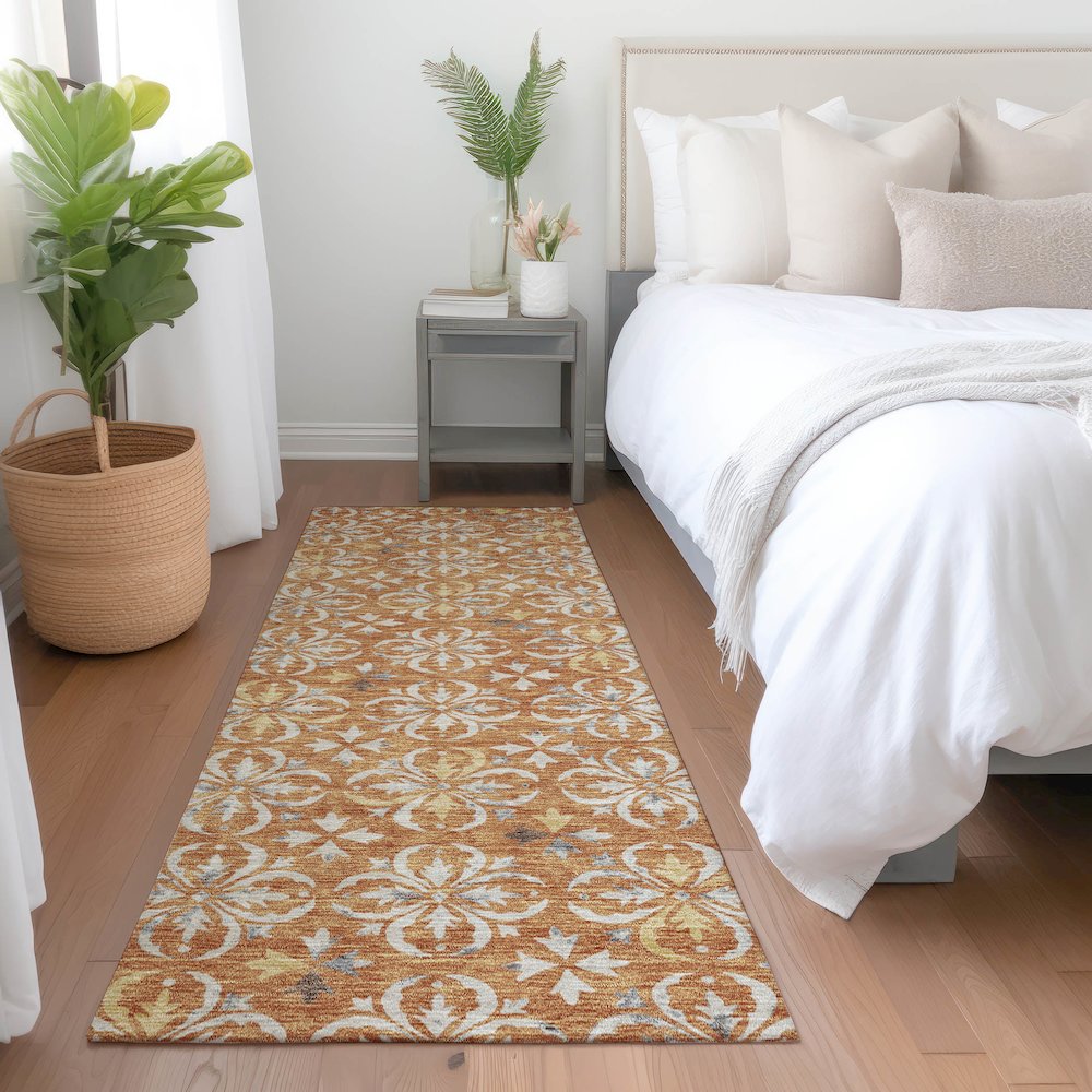 Premium Machine Washable Mayfield AMF930 Copper 2'3" x 7'6" Runner Rug. Picture 5