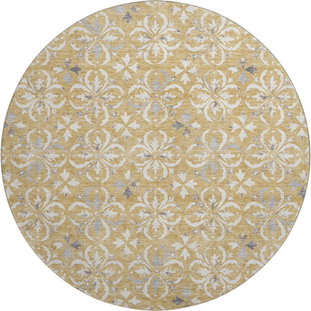 Premium Machine Washable Mayfield AMF930 Gold 8' x 8' Round Rug. Picture 1